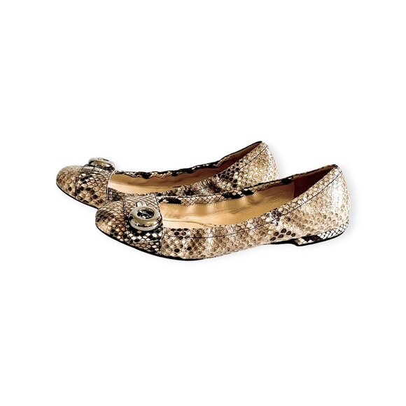Prada Beige Snake Leather Ballet Flats 39 EU with Metal Buttons 1F474DF005 - Picture 5 of 16